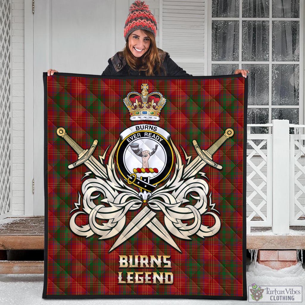 Tartan Vibes Clothing Burns Tartan Quilt with Clan Crest and the Golden Sword of Courageous Legacy