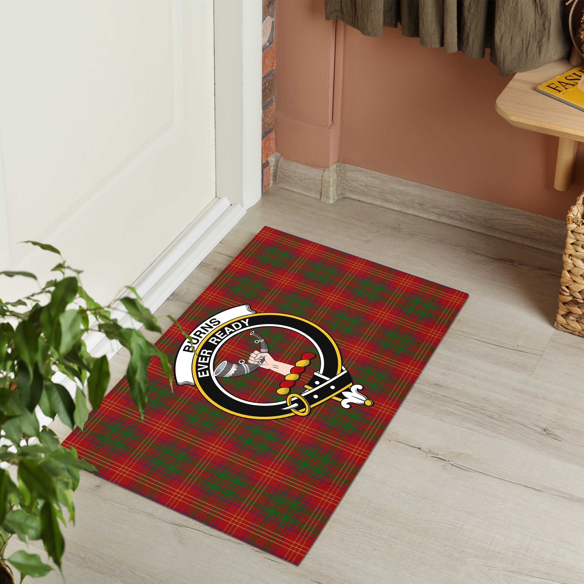 Burns Tartan Door Mat with Family Crest - Tartanvibesclothing