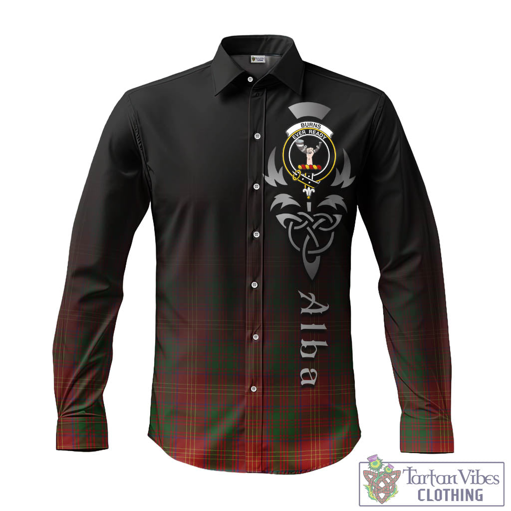 Tartan Vibes Clothing Burns Tartan Long Sleeve Button Up Featuring Alba Gu Brath Family Crest Celtic Inspired