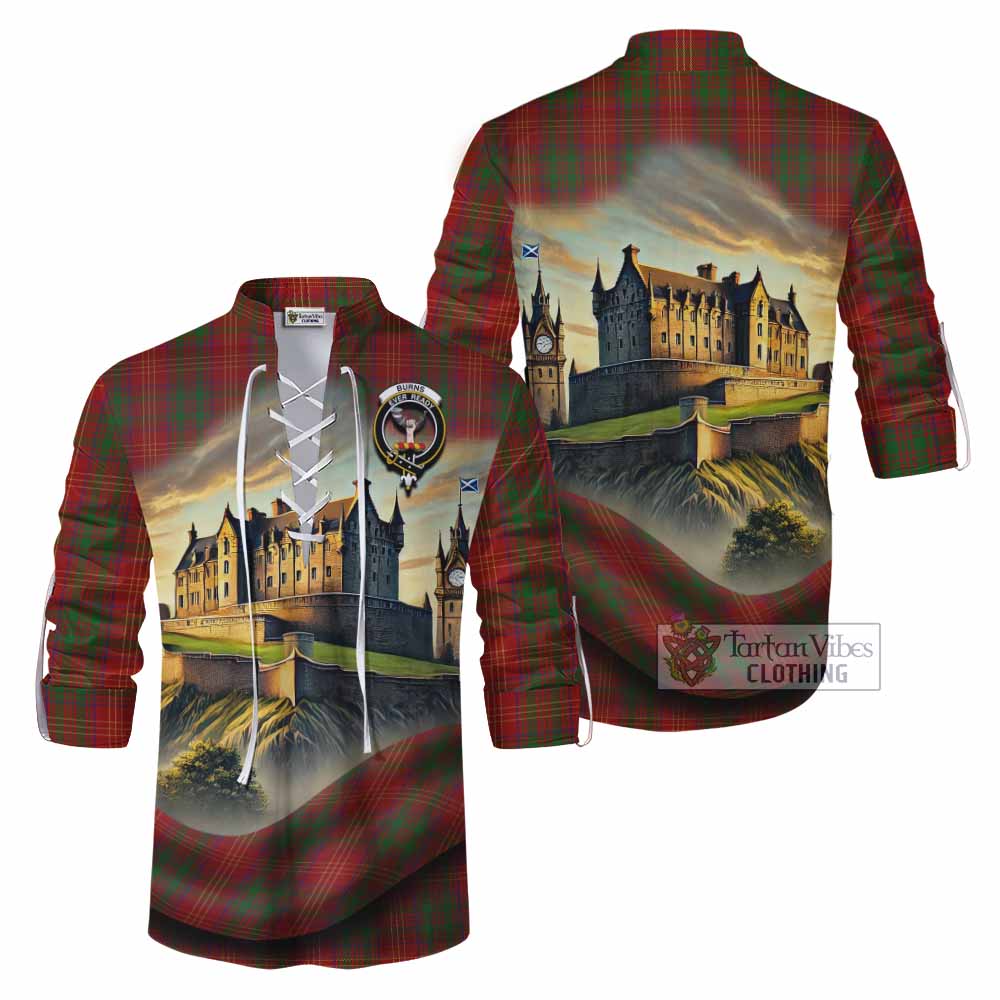 Tartan Vibes Clothing Burns Tartan Family Crest Ghillie Kilt Shirt with Scottish Ancient Castle Style