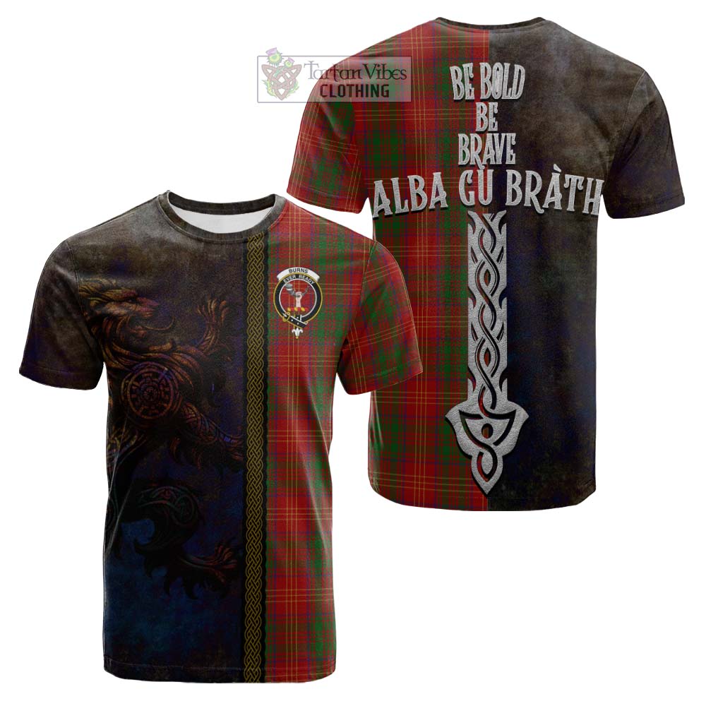 Tartan Vibes Clothing Burns Tartan Family Crest Cotton T-shirt Alba Gu Brath Be Brave Lion Ancient Style
