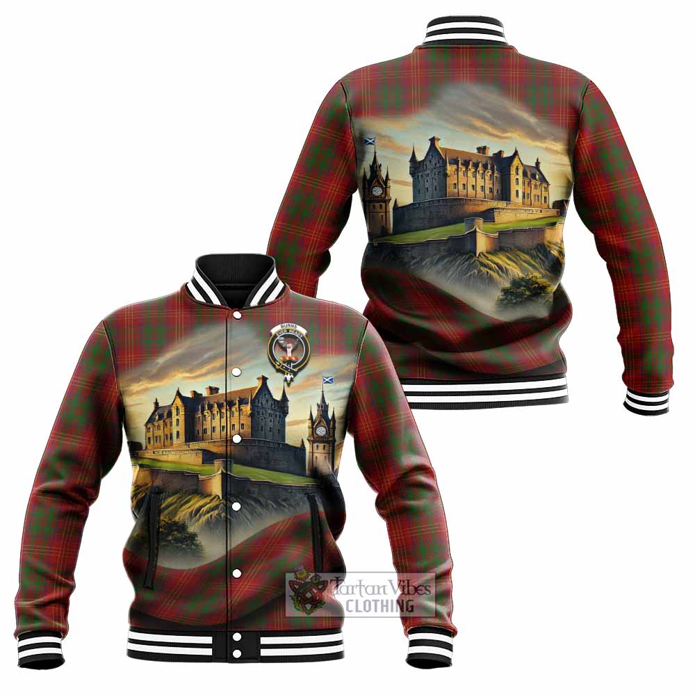 Tartan Vibes Clothing Burns Tartan Family Crest Baseball Jacket with Scottish Ancient Castle Style