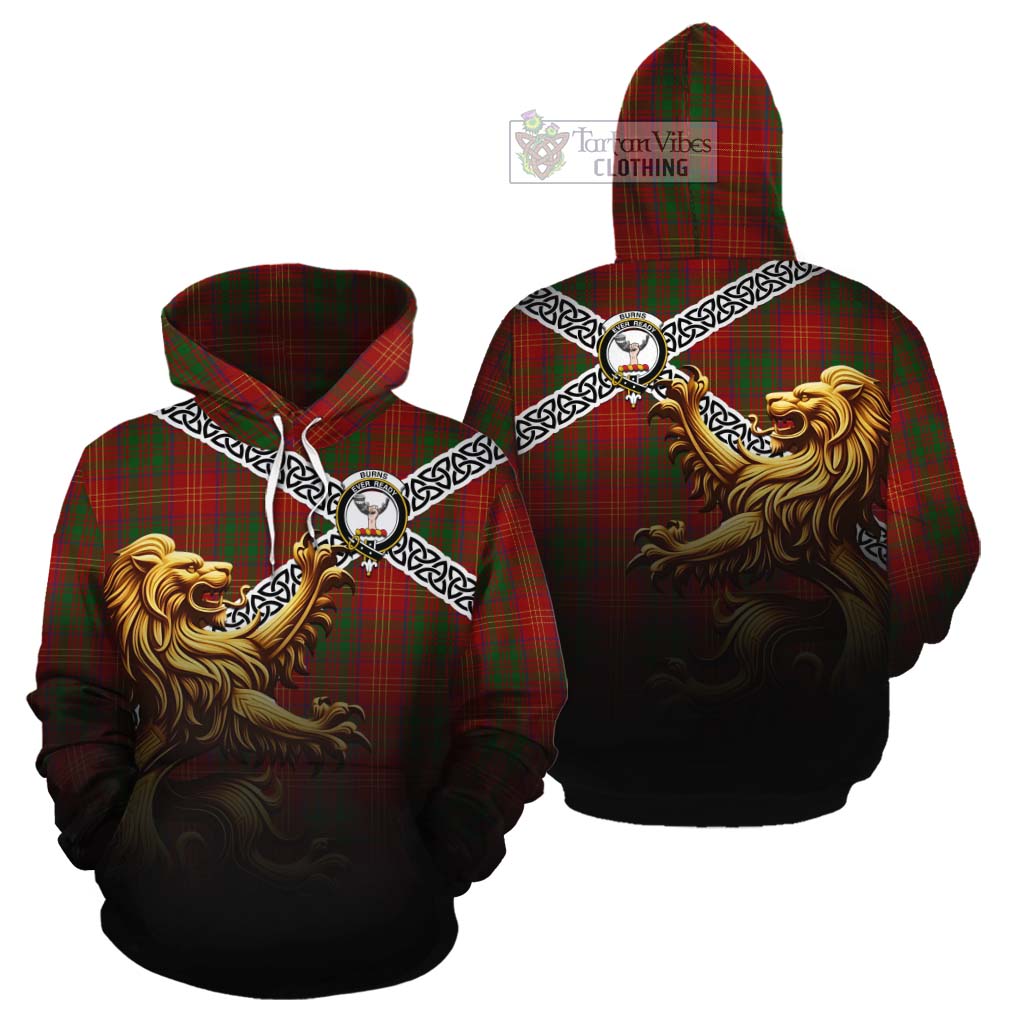 Tartan Vibes Clothing Burns Crest Tartan Cotton Hoodie with Golden Lion Emblem Celtic Style