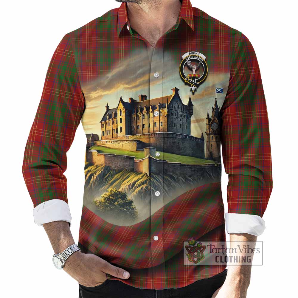 Tartan Vibes Clothing Burns Tartan Family Crest Long Sleeve Button Shirt with Scottish Ancient Castle Style