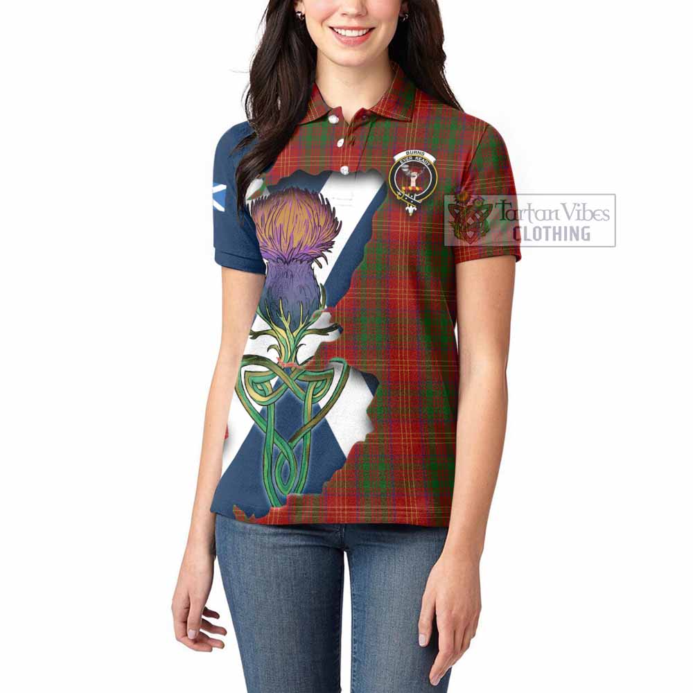 Tartan Vibes Clothing Burns Tartan Family Crest Women's Polo Shirt Scottish Thistle Celtic Inspired