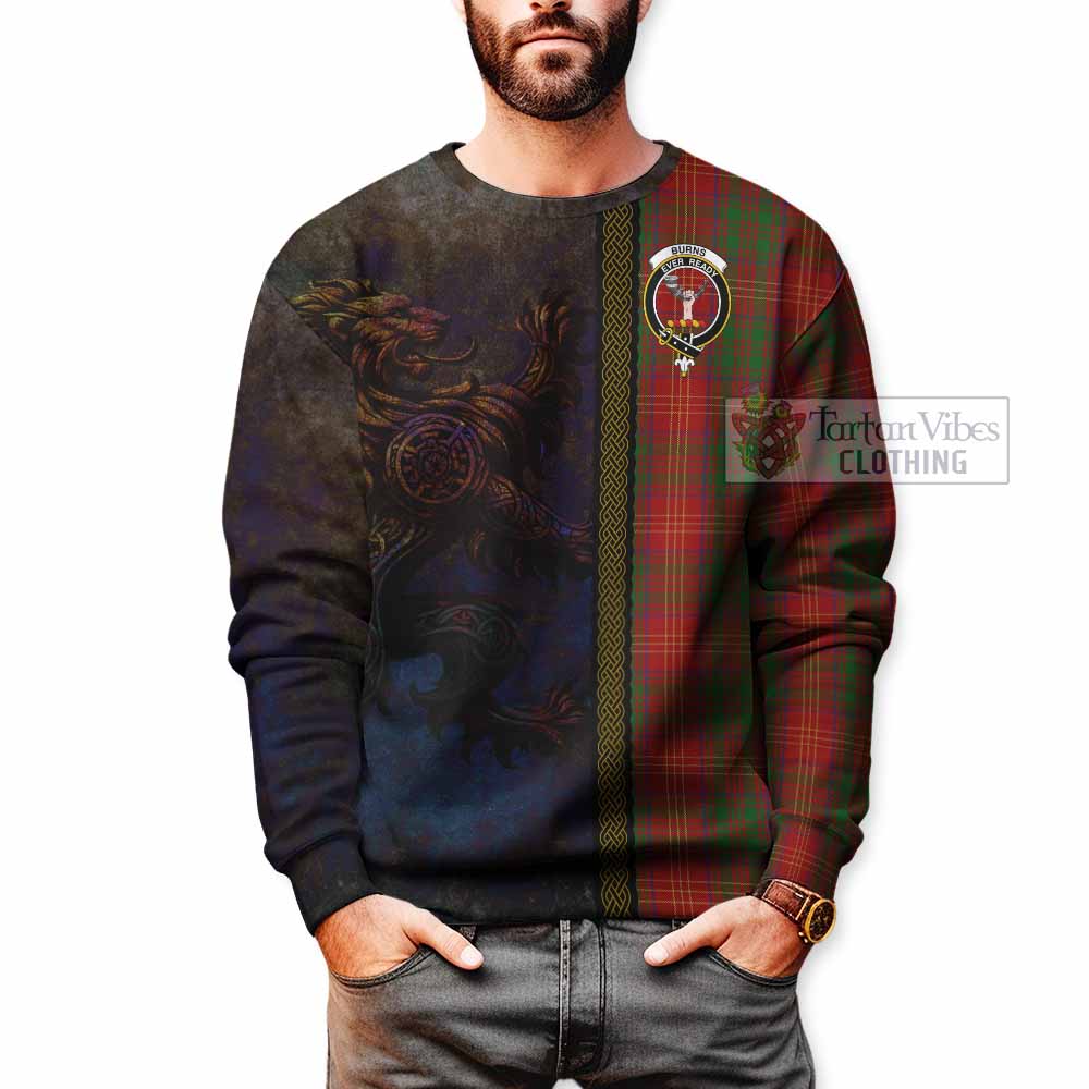 Tartan Vibes Clothing Burns Tartan Family Crest Sweatshirt Alba Gu Brath Be Brave Lion Ancient Style