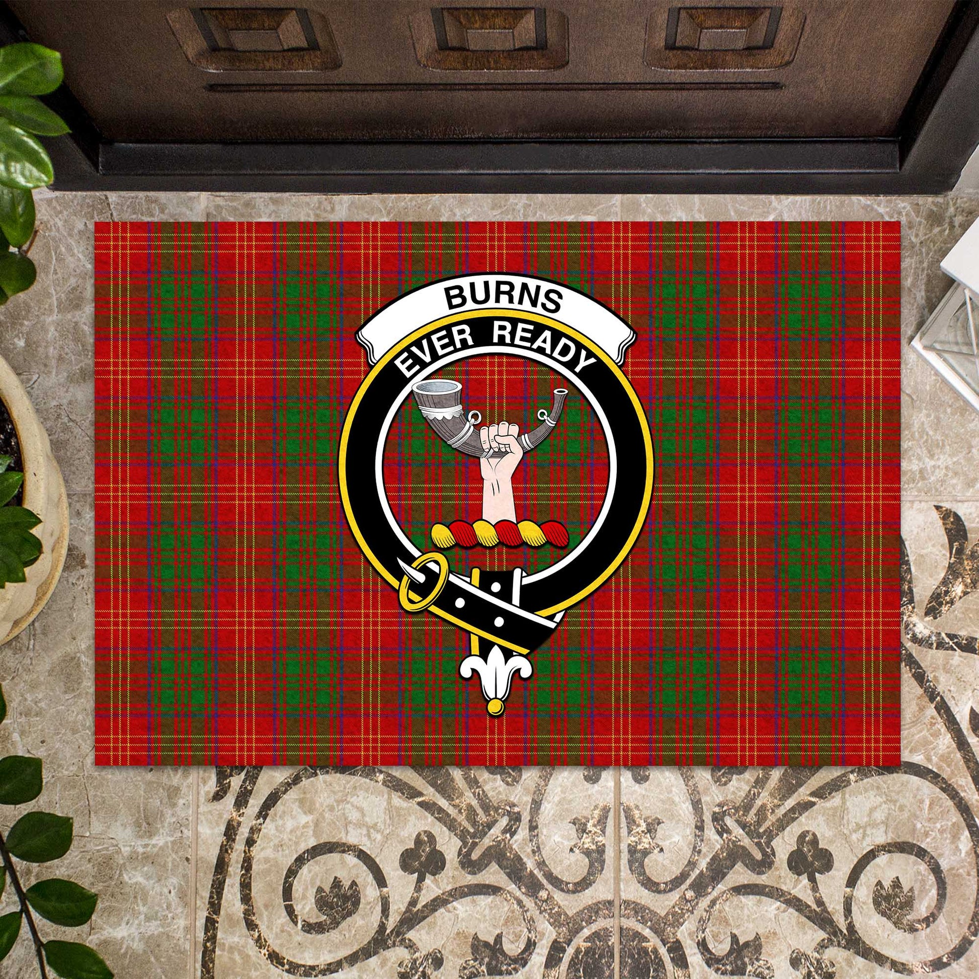 Burns Tartan Door Mat with Family Crest - Tartanvibesclothing