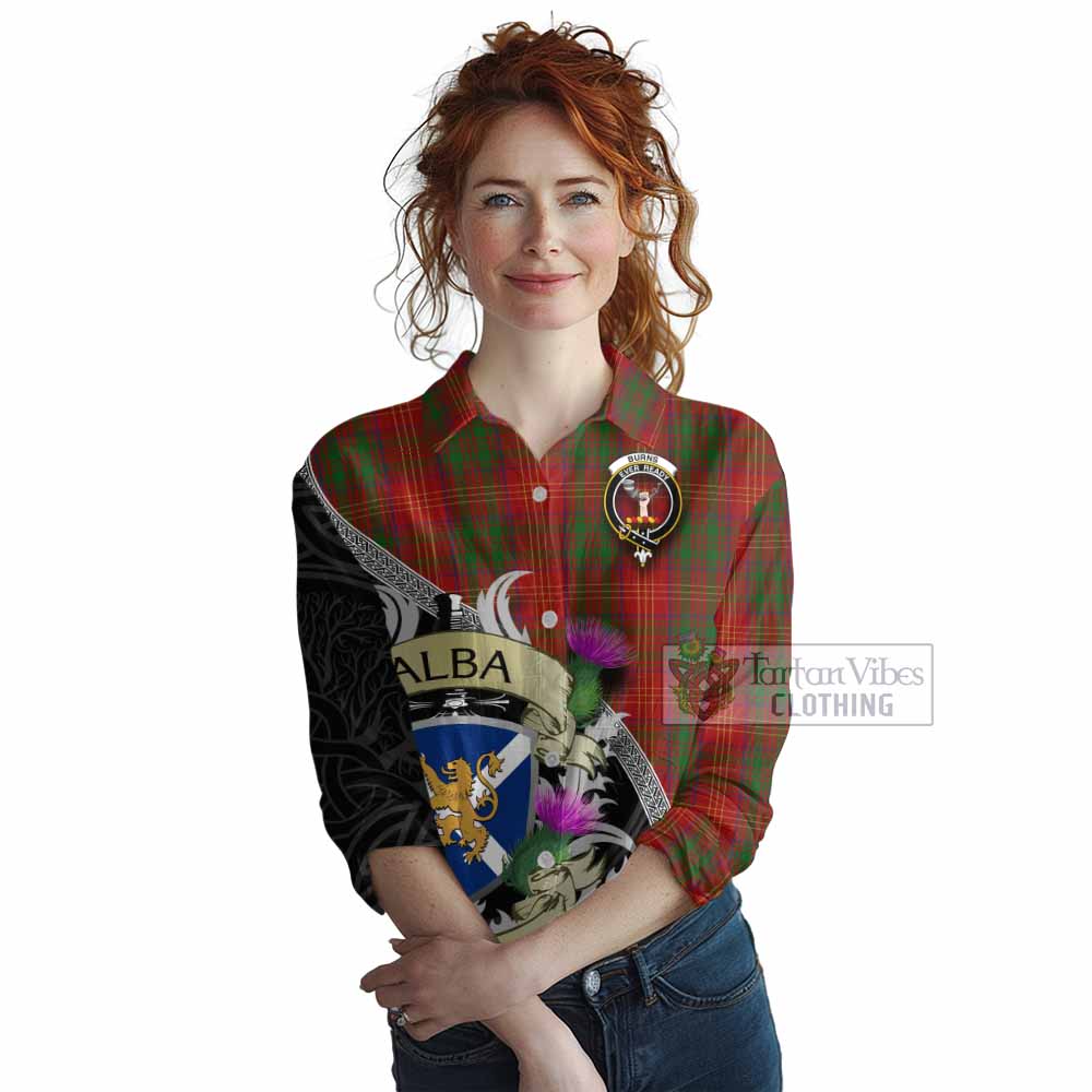 Tartan Vibes Clothing Burns Tartan Family Crest Women's Casual Shirt Lion Rampant Royal Thistle Shield Celtic Inspired
