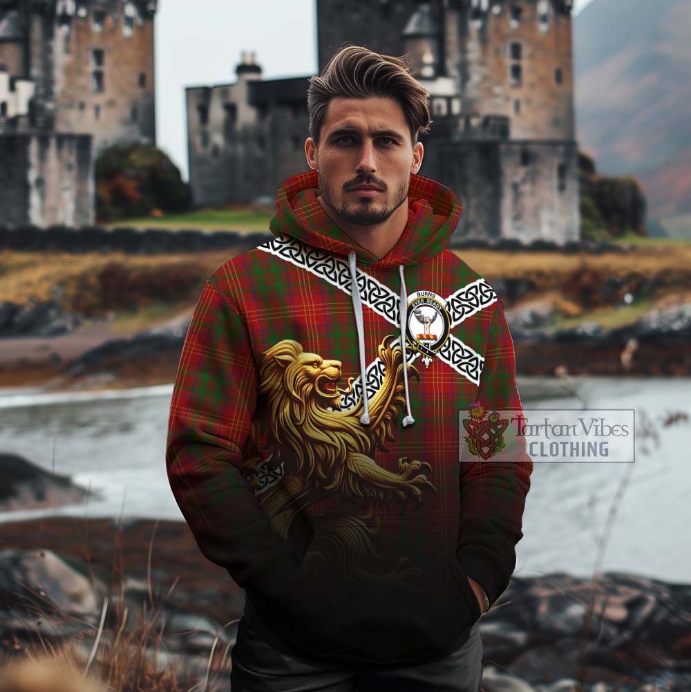 Tartan Vibes Clothing Burns Crest Tartan Cotton Hoodie with Golden Lion Emblem Celtic Style