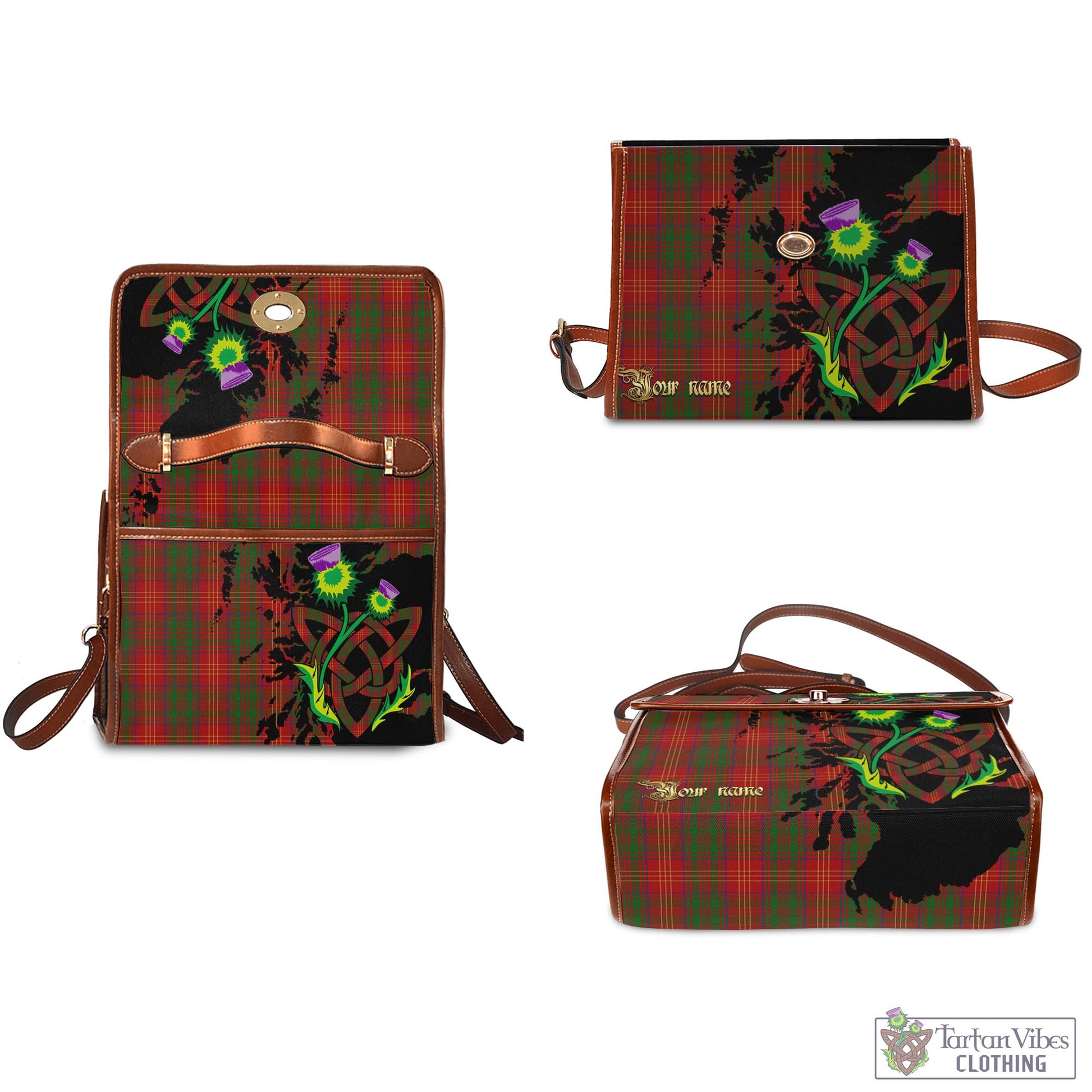 Tartan Vibes Clothing Burns Tartan Waterproof Canvas Bag with Scotland Map and Thistle Celtic Accents