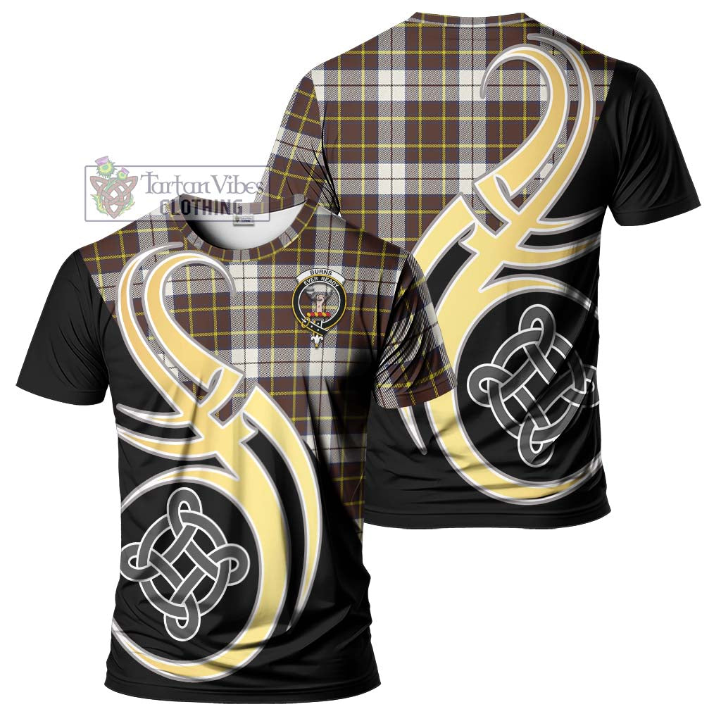 Tartan Vibes Clothing Burns Battalion Weathered Tartan T-Shirt with Family Crest and Celtic Symbol Style