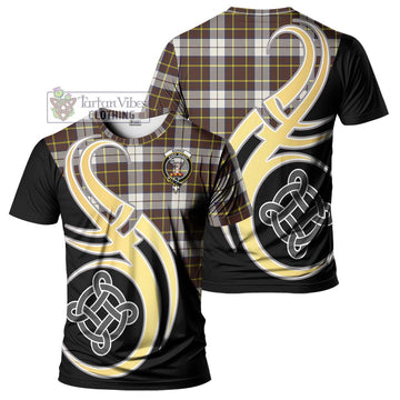 Tartan Vibes Clothing Burns Battalion Weathered Tartan T-Shirt with Family Crest and Celtic Symbol Style