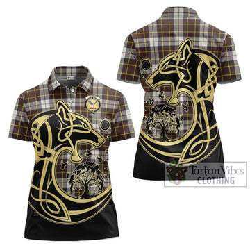 Burns Battalion Weathered Tartan Women's Polo Shirt with Family Crest Celtic Wolf Style Women - Tartanvibesclothing Shop