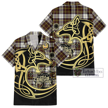 Burns Battalion Weathered Tartan Hawaiian Shirt with Family Crest Celtic Wolf Style
