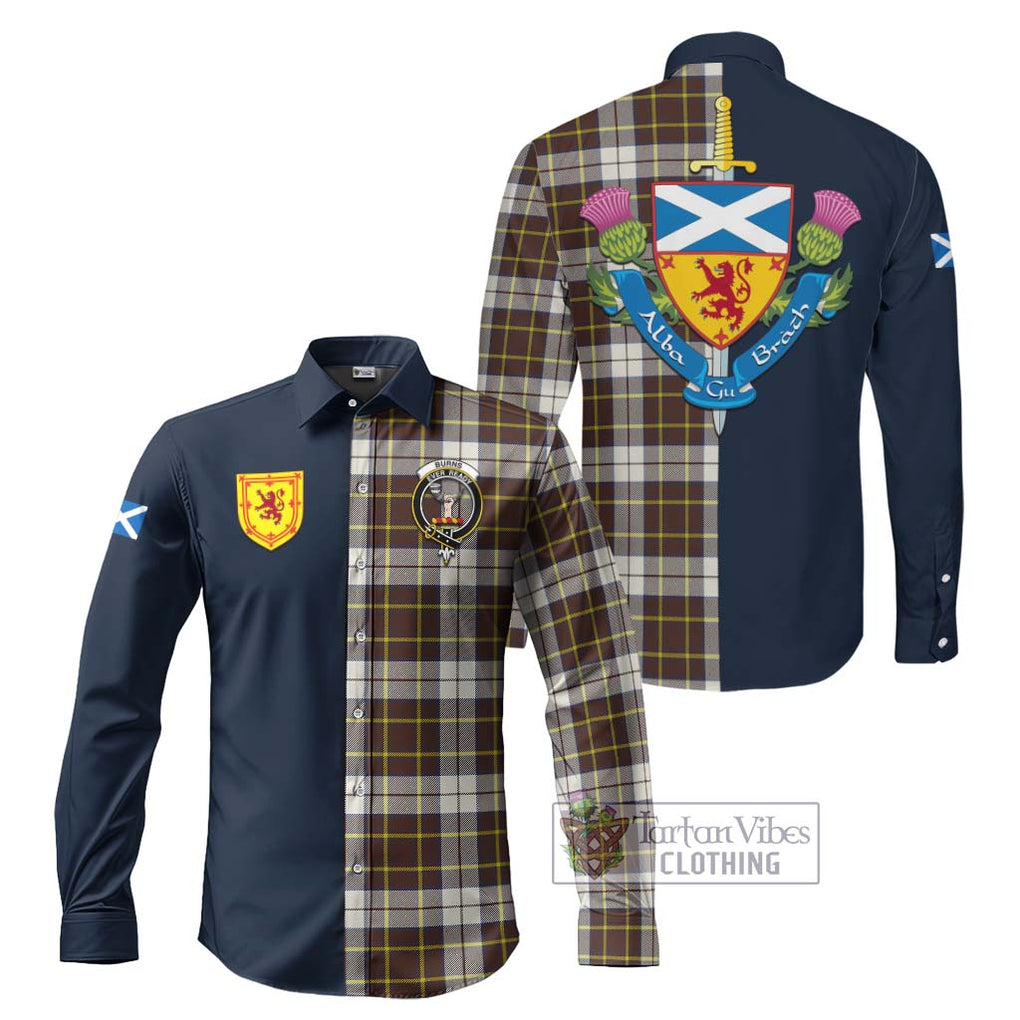 Tartan Vibes Clothing Burns Battalion Weathered Tartan Long Sleeve Button Shirt with Scottish Lion Royal Arm Half Style
