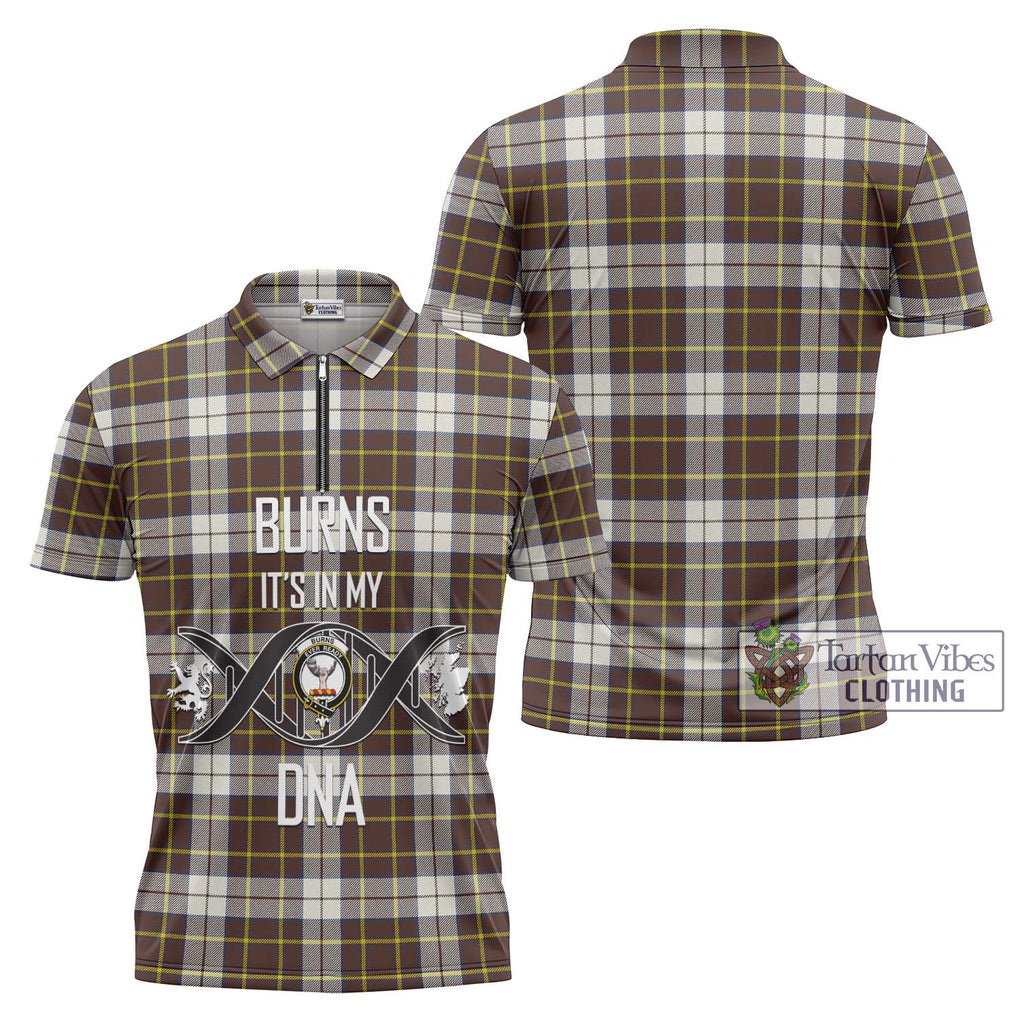 Burns Battalion Weathered Tartan Zipper Polo Shirt with Family Crest DNA In Me Style Unisex - Tartanvibesclothing Shop