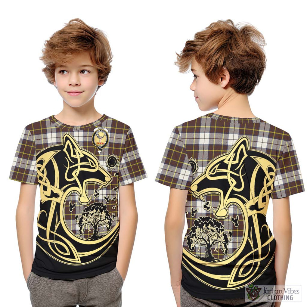 Burns Battalion Weathered Tartan Kid T-Shirt with Family Crest Celtic Wolf Style Youth XL Size14 - Tartan Vibes Clothing
