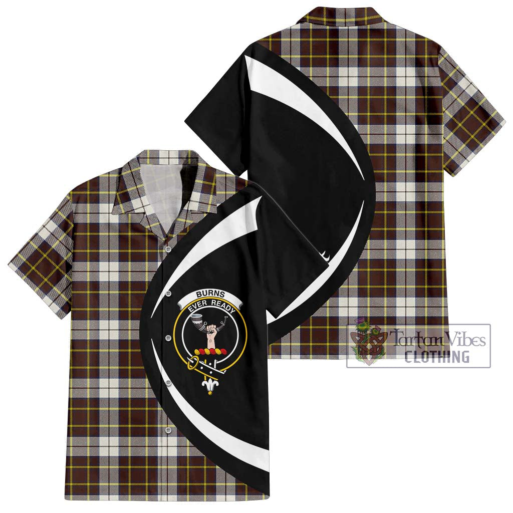 Burns Battalion Weathered Tartan Short Sleeve Button Up with Family Crest Circle Style Kid - Tartan Vibes Clothing