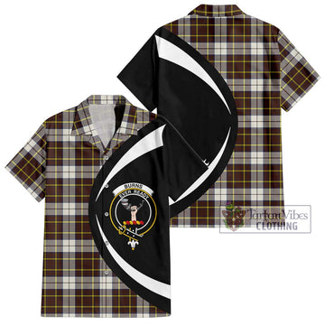 Burns Battalion Weathered Tartan Short Sleeve Button Up with Family Crest Circle Style Kid - Tartan Vibes Clothing