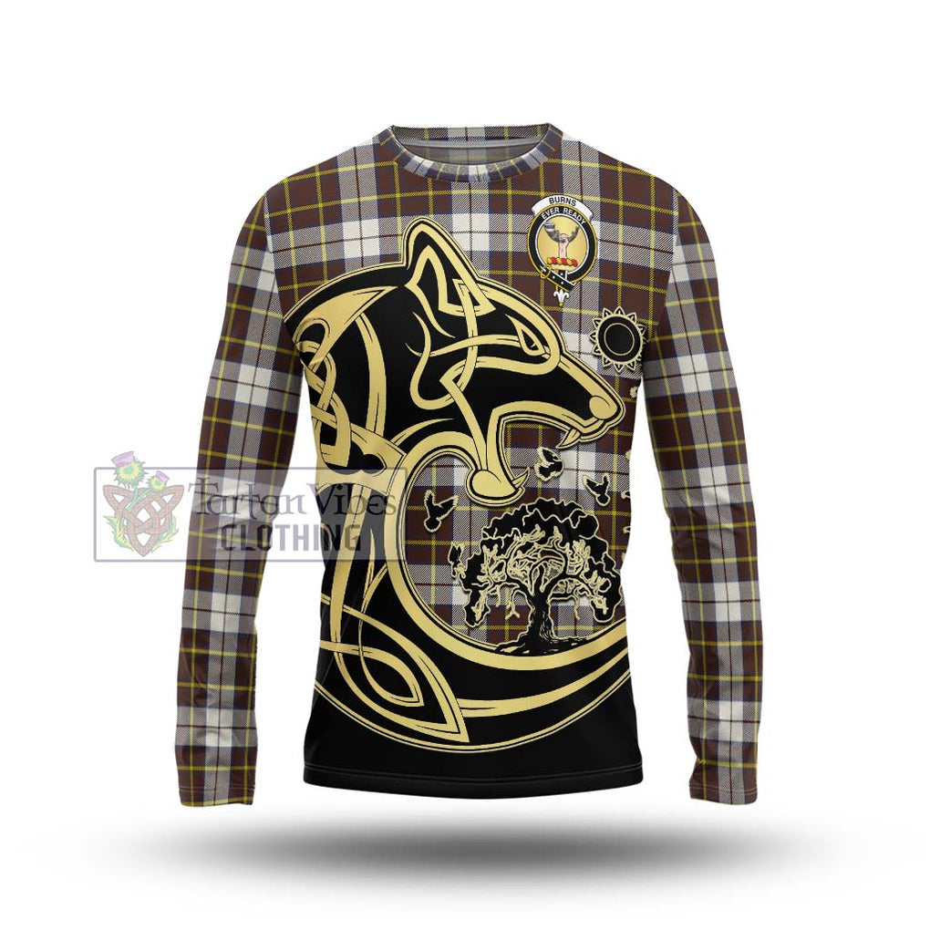 Burns Battalion Weathered Tartan Long Sleeve T-Shirt with Family Crest Celtic Wolf Style Unisex - Tartan Vibes Clothing