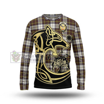Burns Battalion Weathered Tartan Long Sleeve T-Shirt with Family Crest Celtic Wolf Style Unisex - Tartan Vibes Clothing