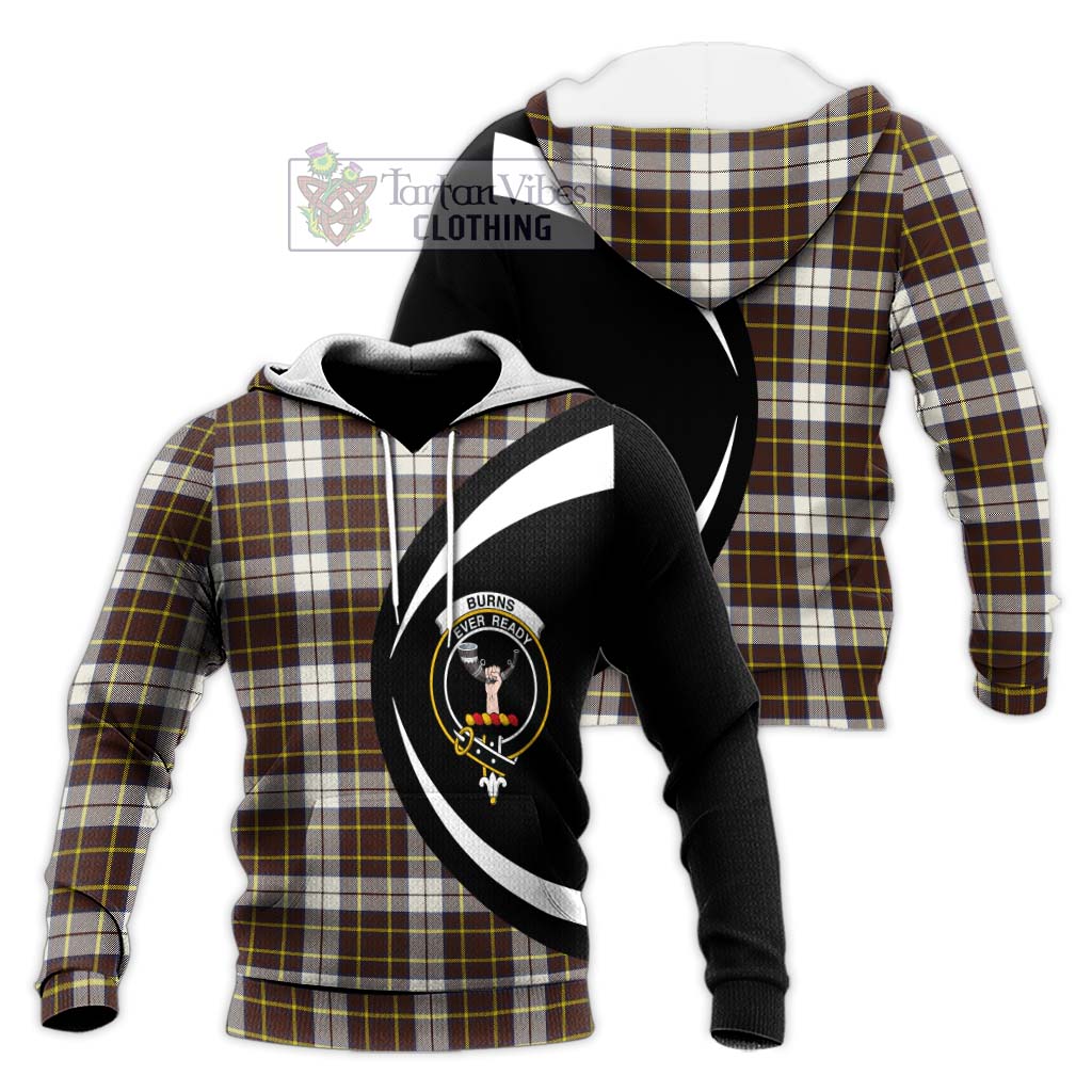Burns Battalion Weathered Tartan Knitted Hoodie with Family Crest Circle Style Unisex Knitted Pullover Hoodie - Tartan Vibes Clothing