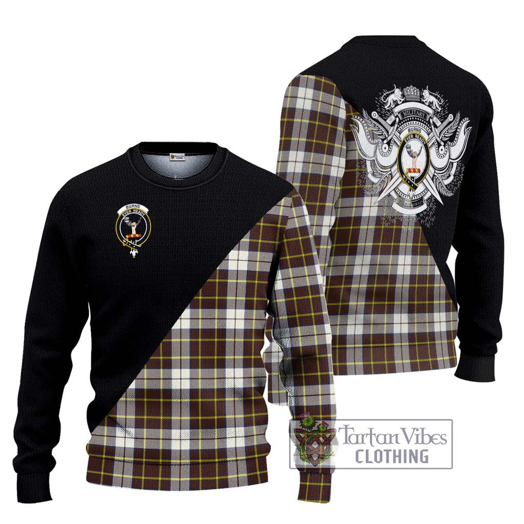 Burns Battalion Weathered Tartan Knitted Sweater with Family Crest and Military Logo Style Unisex - Tartanvibesclothing Shop