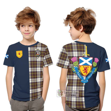 Tartan Vibes Clothing Burns Battalion Weathered Tartan Kid T-Shirt with Scottish Lion Royal Arm Half Style