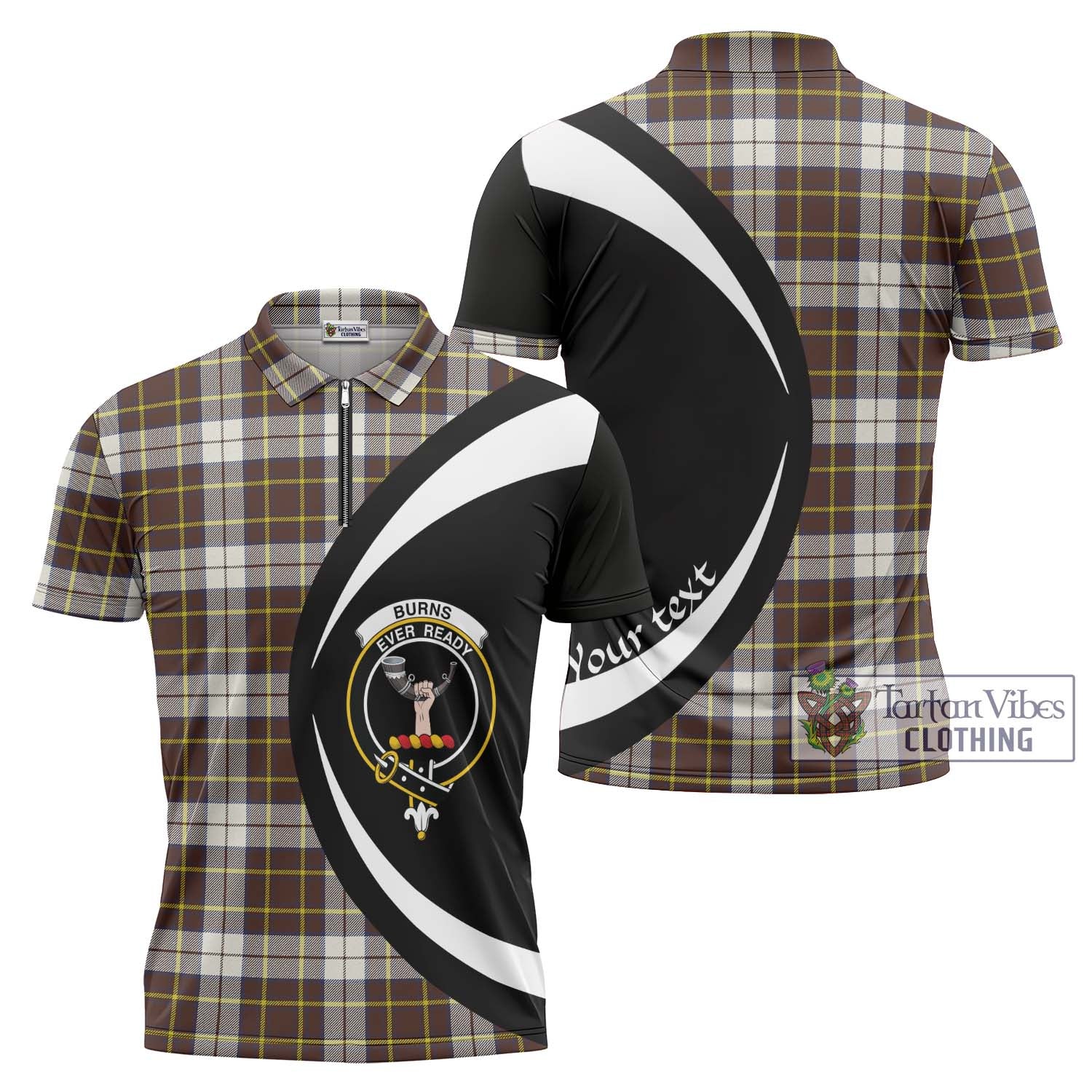 Tartan Vibes Clothing Burns Battalion Weathered Tartan Zipper Polo Shirt with Family Crest Circle Style