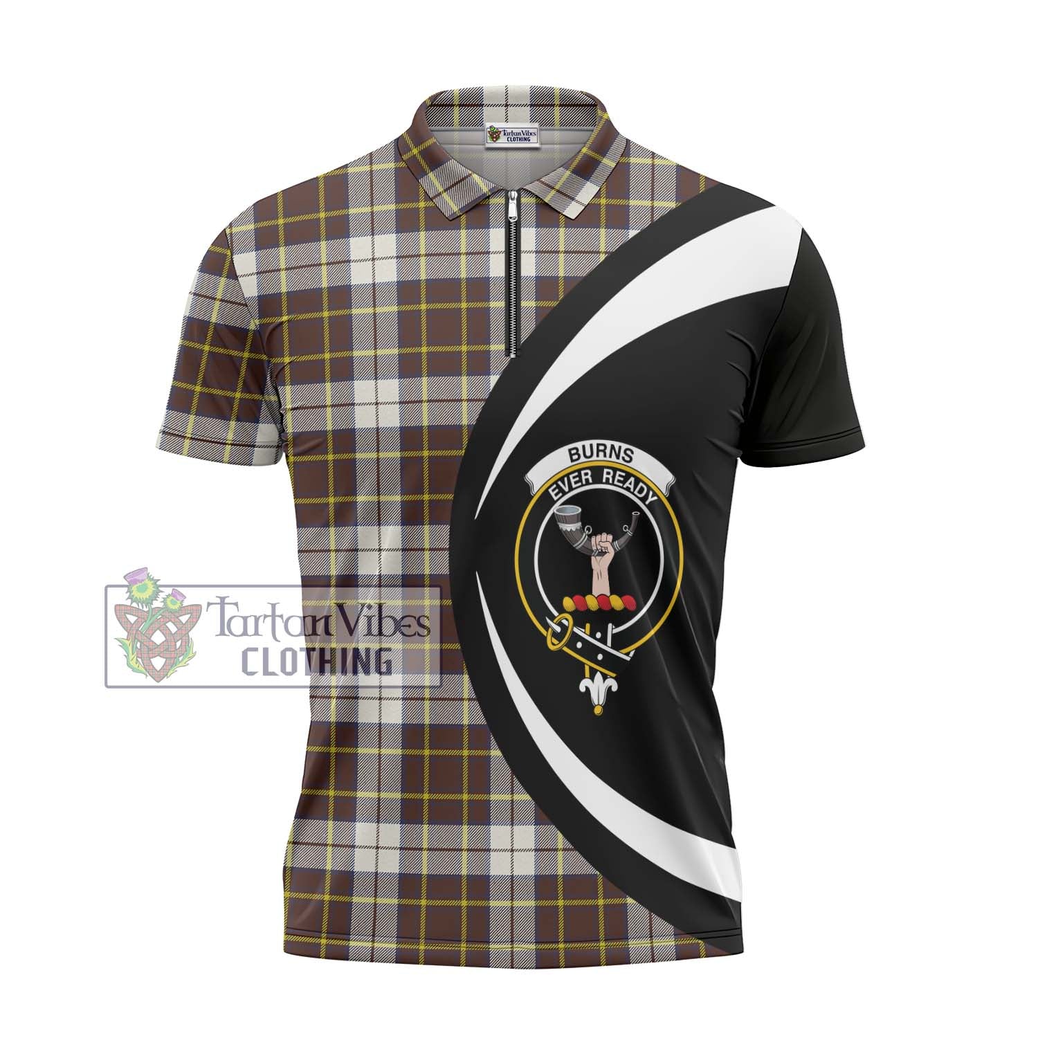 Tartan Vibes Clothing Burns Battalion Weathered Tartan Zipper Polo Shirt with Family Crest Circle Style