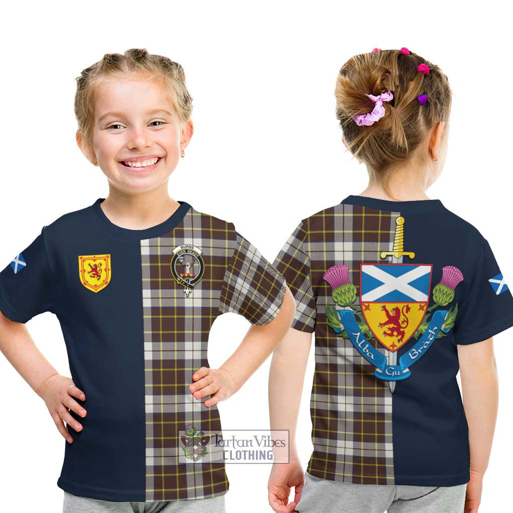 Tartan Vibes Clothing Burns Battalion Weathered Tartan Kid T-Shirt with Scottish Lion Royal Arm Half Style