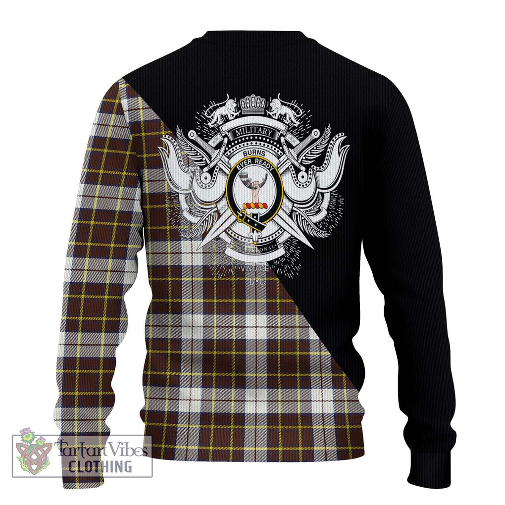 Burns Battalion Weathered Tartan Knitted Sweater with Family Crest and Military Logo Style - Tartanvibesclothing Shop