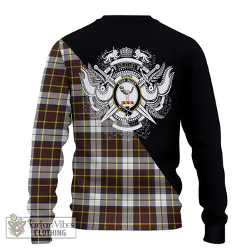Burns Battalion Weathered Tartan Knitted Sweater with Family Crest and Military Logo Style - Tartanvibesclothing Shop