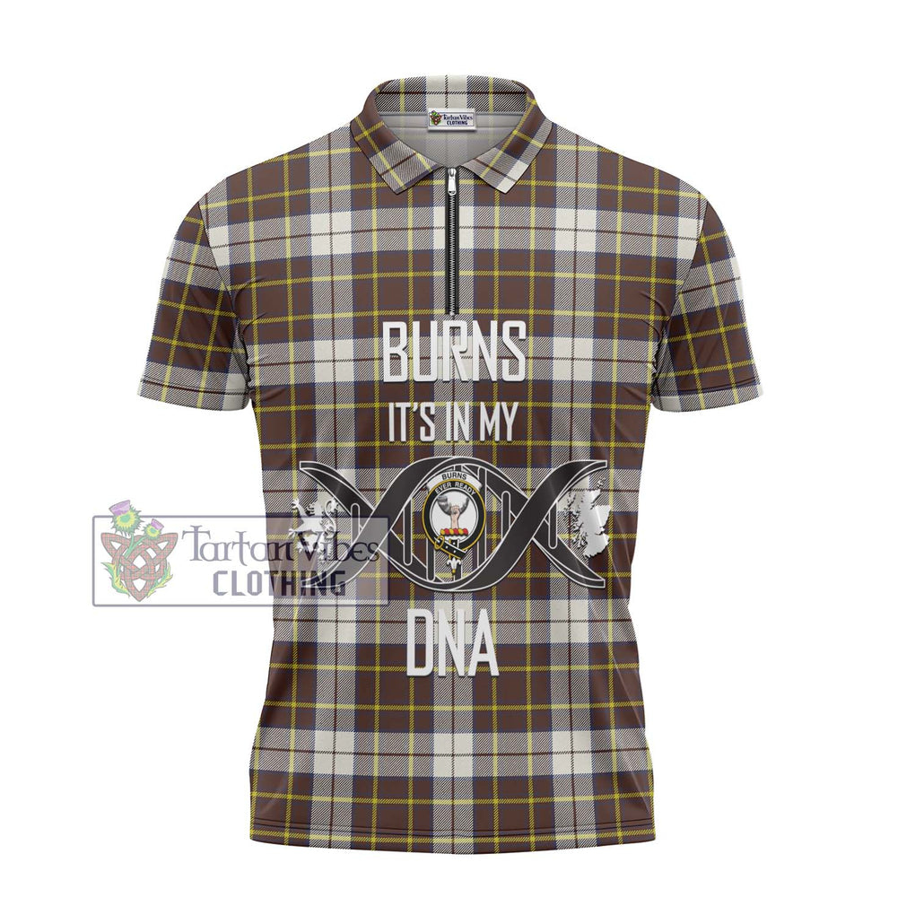 Burns Battalion Weathered Tartan Zipper Polo Shirt with Family Crest DNA In Me Style - Tartanvibesclothing Shop