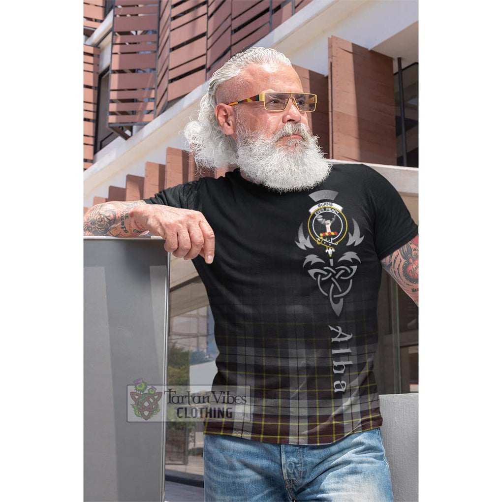 Tartan Vibes Clothing Burns Battalion Weathered Tartan Cotton T-shirt Featuring Alba Gu Brath Family Crest Celtic Inspired