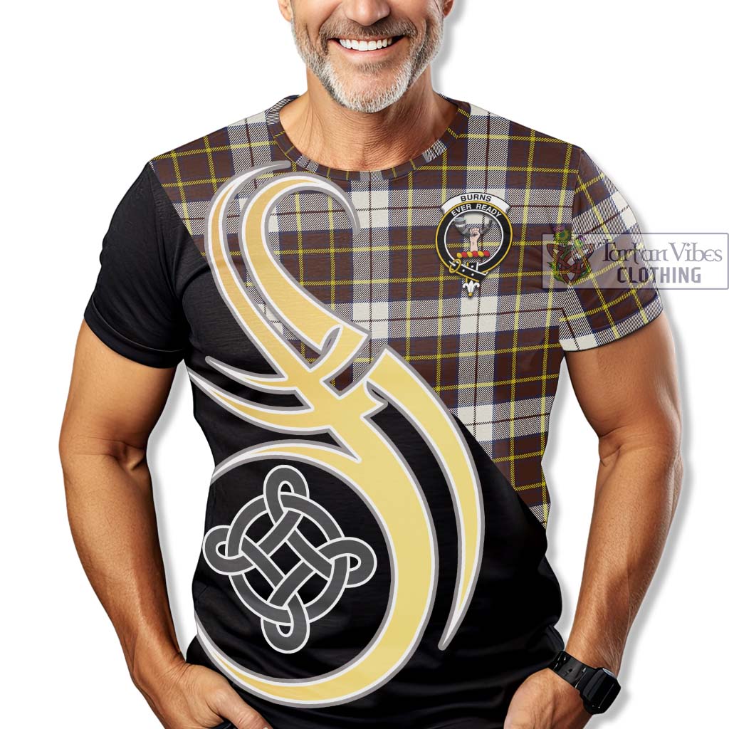 Tartan Vibes Clothing Burns Battalion Weathered Tartan T-Shirt with Family Crest and Celtic Symbol Style