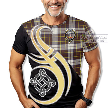 Tartan Vibes Clothing Burns Battalion Weathered Tartan T-Shirt with Family Crest and Celtic Symbol Style