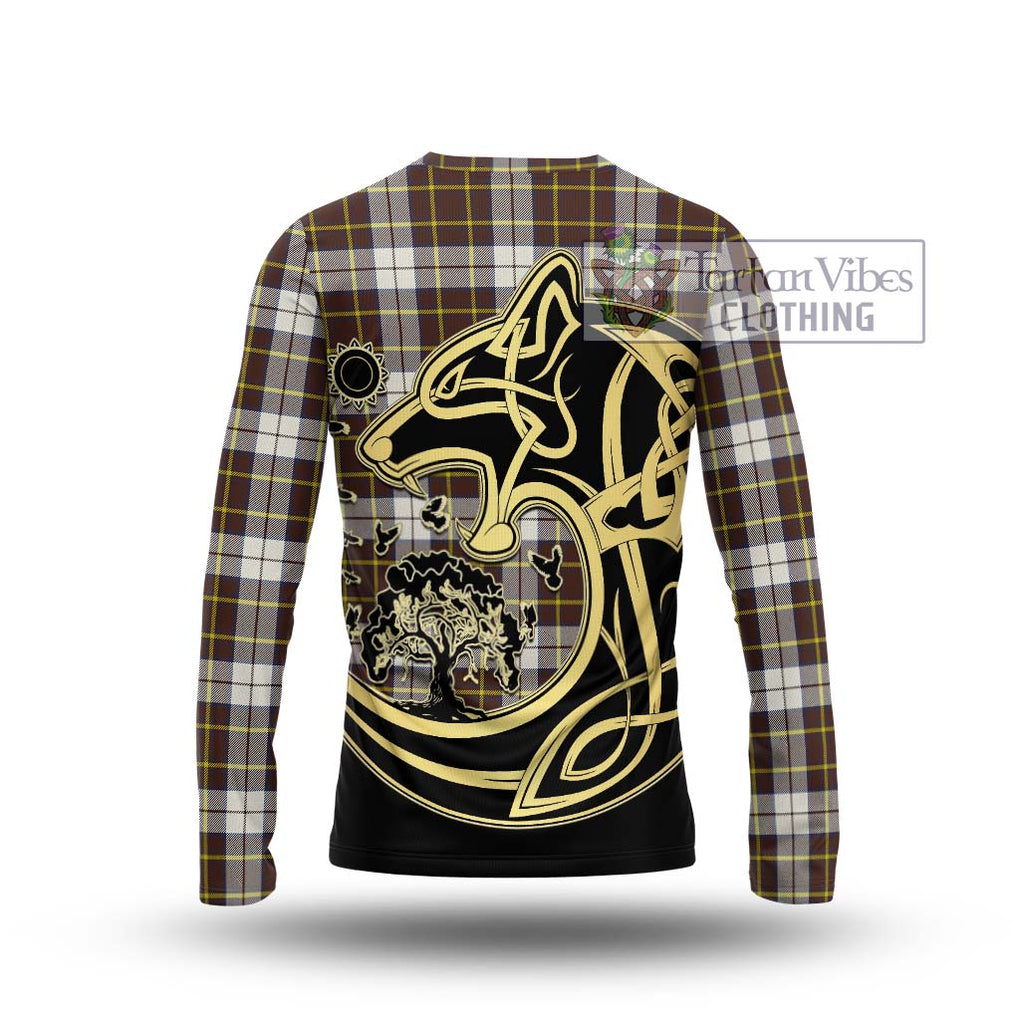 Burns Battalion Weathered Tartan Long Sleeve T-Shirt with Family Crest Celtic Wolf Style - Tartan Vibes Clothing