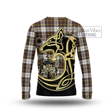 Burns Battalion Weathered Tartan Long Sleeve T-Shirt with Family Crest Celtic Wolf Style - Tartan Vibes Clothing
