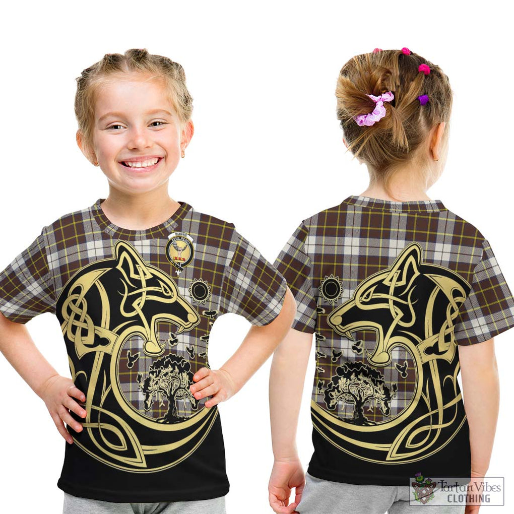 Burns Battalion Weathered Tartan Kid T-Shirt with Family Crest Celtic Wolf Style - Tartan Vibes Clothing