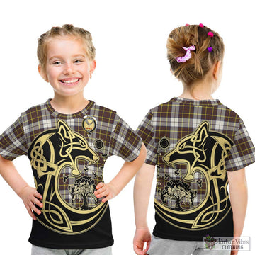 Burns Battalion Weathered Tartan Kid T-Shirt with Family Crest Celtic Wolf Style - Tartan Vibes Clothing