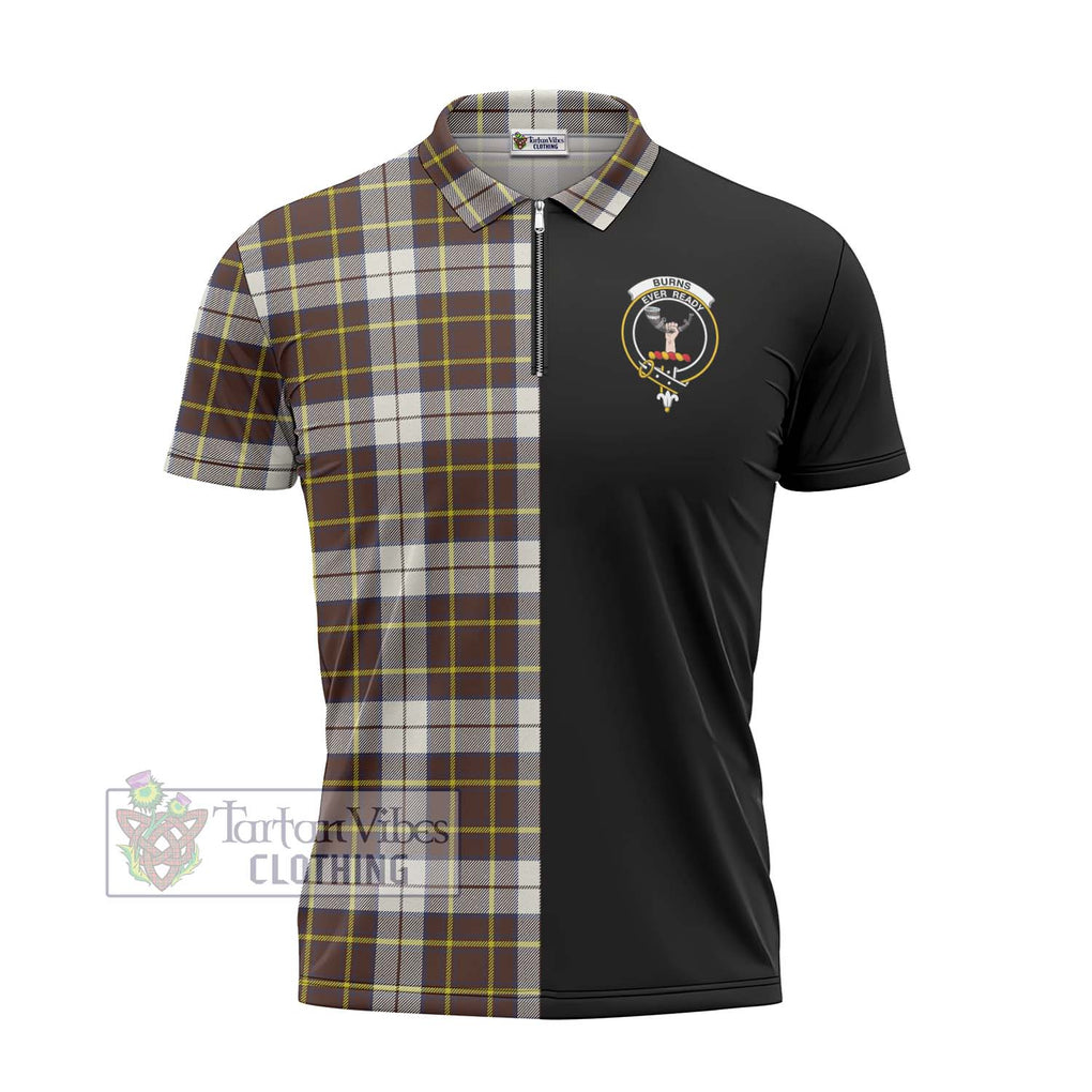 Burns Battalion Weathered Tartan Zipper Polo Shirt with Family Crest and Half Of Me Style - Tartanvibesclothing Shop