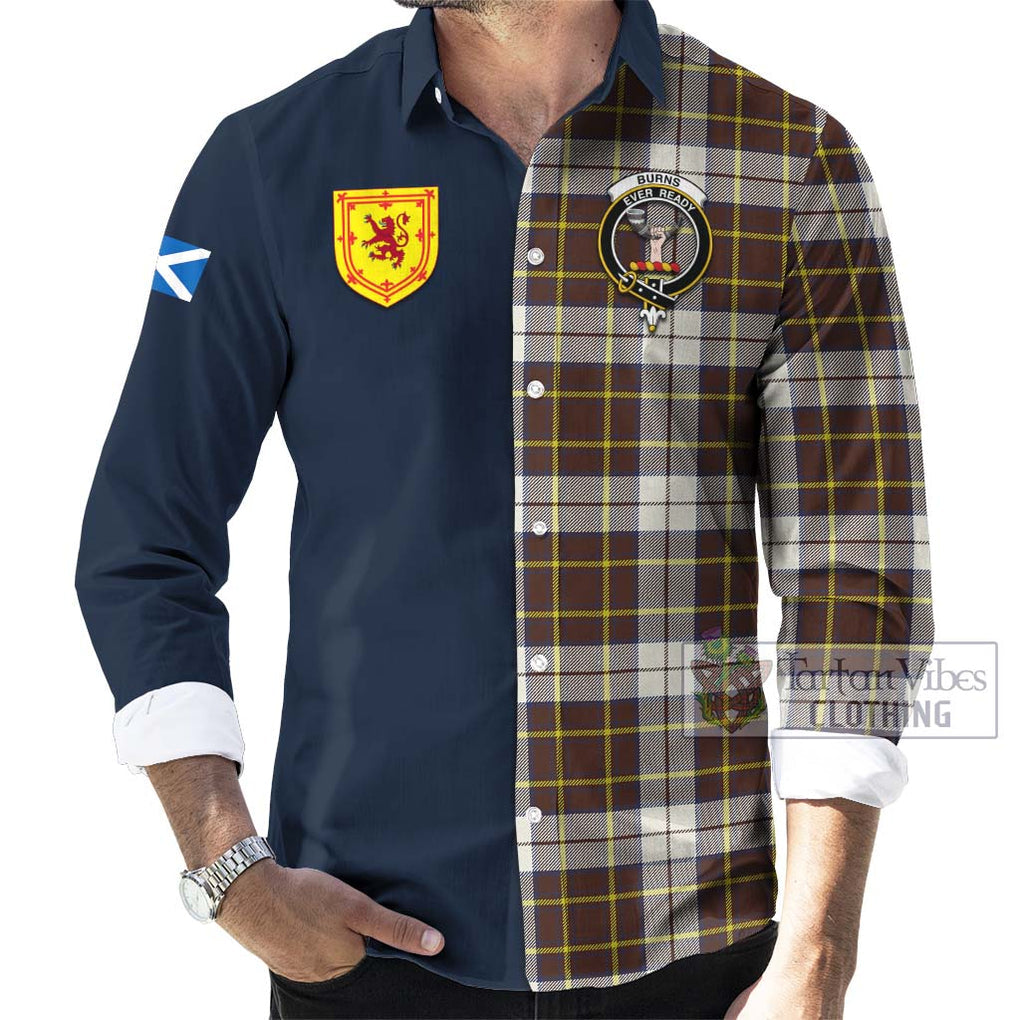 Tartan Vibes Clothing Burns Battalion Weathered Tartan Long Sleeve Button Shirt with Scottish Lion Royal Arm Half Style