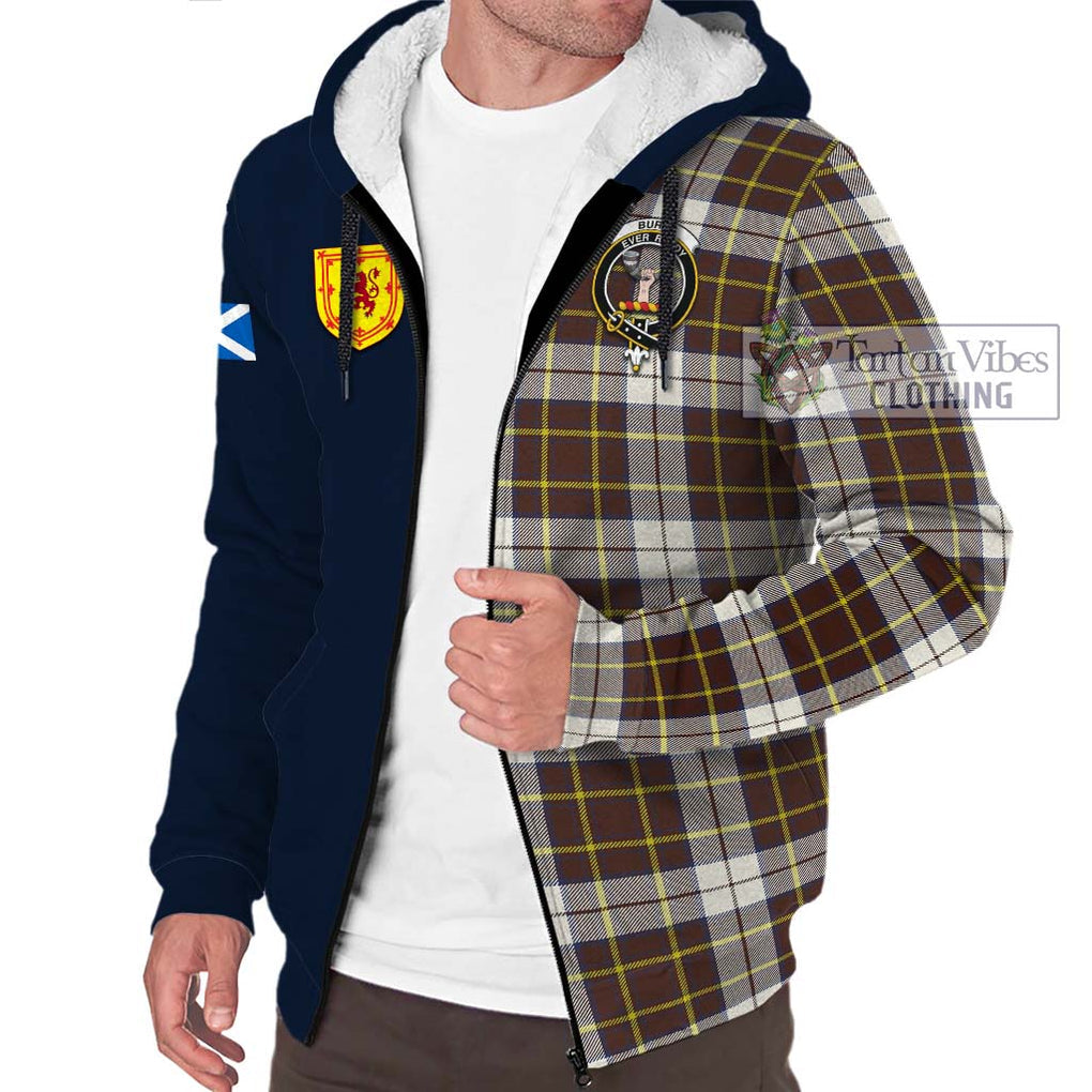 Tartan Vibes Clothing Burns Battalion Weathered Tartan Sherpa Hoodie with Scottish Lion Royal Arm Half Style