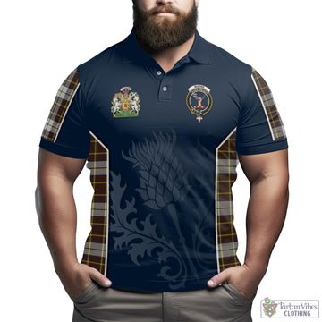 Burns Battalion Weathered Tartan Men's Polo Shirt with Family Crest and Scottish Thistle Vibes Sport Style