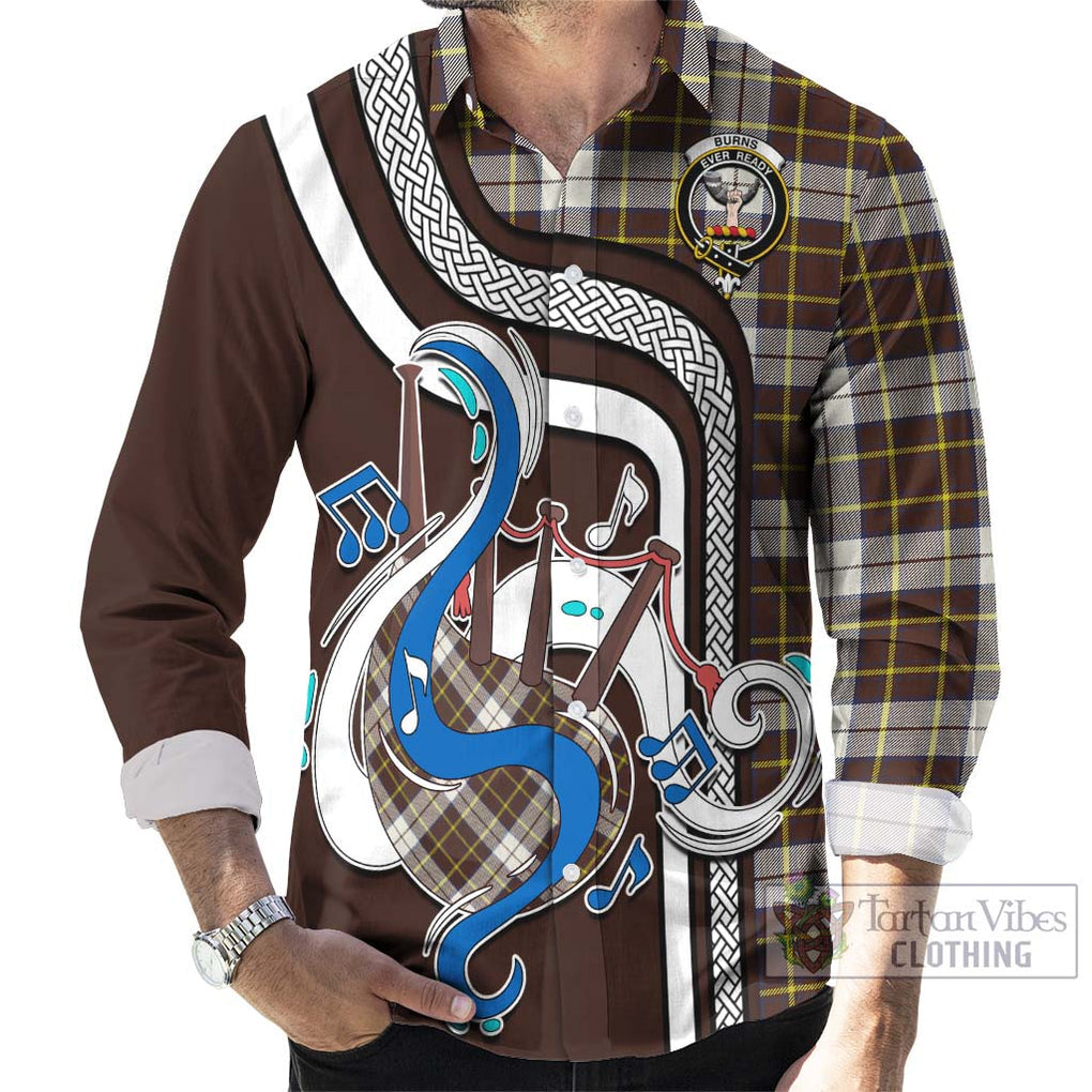 Burns Battalion Weathered Tartan Long Sleeve Button Shirt with Epic Bagpipe Style - Tartanvibesclothing Shop