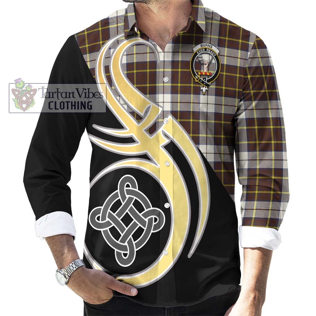 Burns Battalion Weathered Tartan Long Sleeve Button Shirt with Family Crest and Celtic Symbol Style - Tartan Vibes Clothing