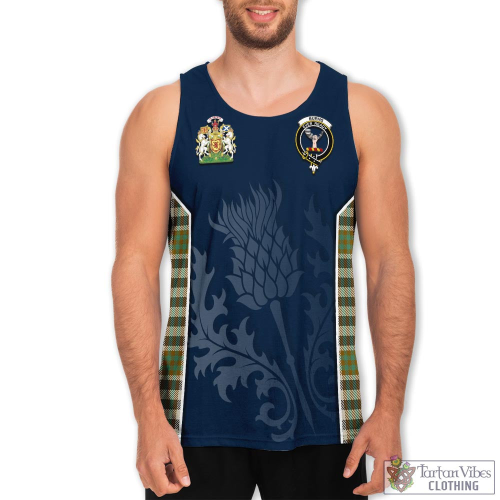 Tartan Vibes Clothing Burns Check Tartan Men's Tanks Top with Family Crest and Scottish Thistle Vibes Sport Style