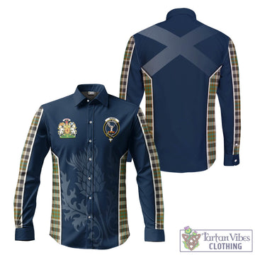 Burns Check Tartan Long Sleeve Button Up Shirt with Family Crest and Scottish Thistle Vibes Sport Style