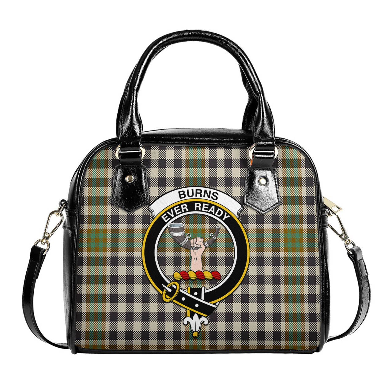 Burns Check Tartan Shoulder Handbags with Family Crest One Size 6*25*22 cm - Tartanvibesclothing